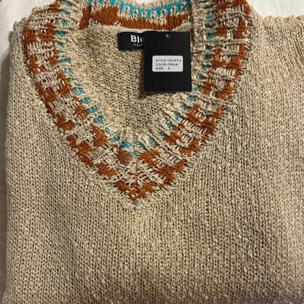 Blue B Women's V-Neck Sweater - Beige and Brown - Picture 6 of 6